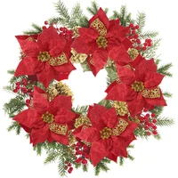 22cm large faux poinsettia christmas artificial flower decorations silk fake flower heads with berries xmas tree ornament decor