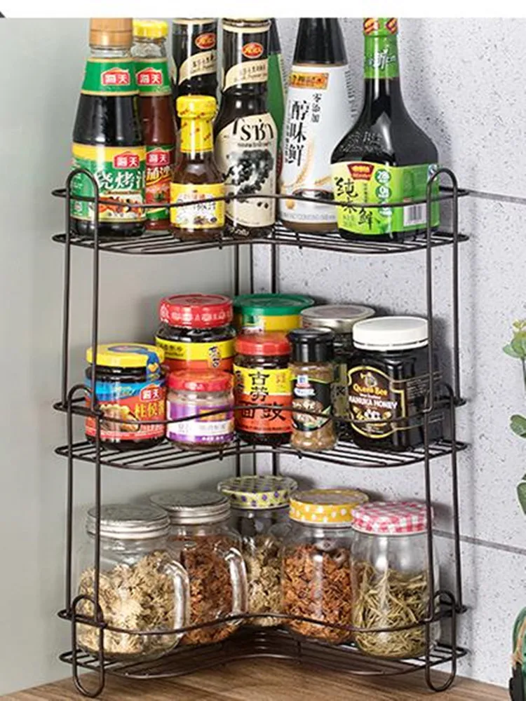 

Kitchen Shelves Bathroom Shelves Floor-to-Floor Corner Storage Shelves Multi-layer Tripod Seasoning Shelves Household Products B