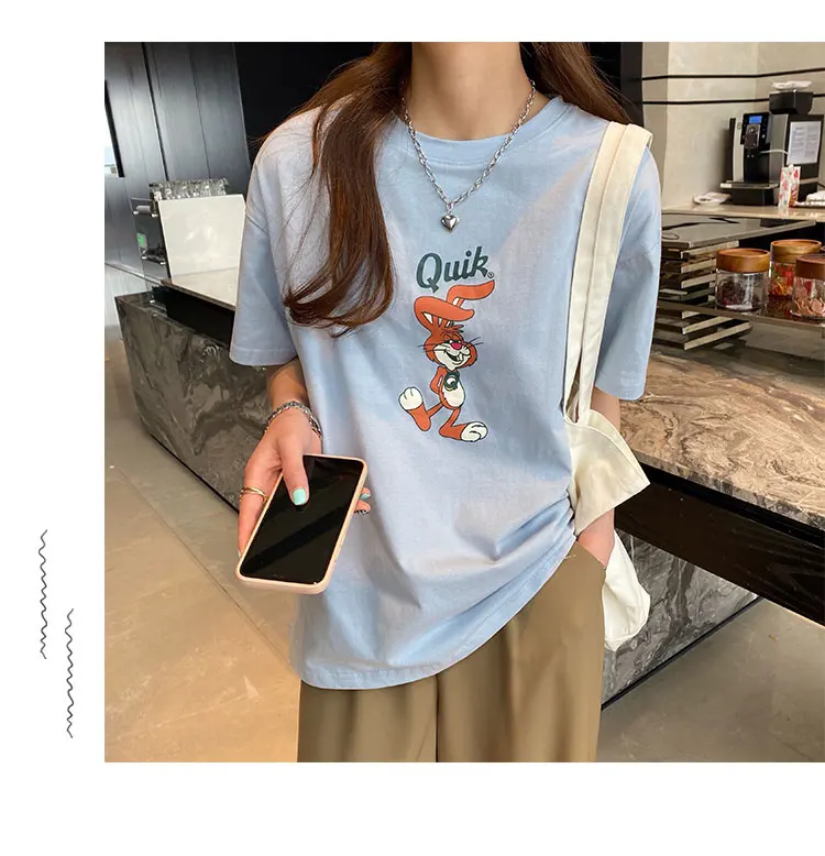 

Fashion Cartoon Short Sleeve Tshirt for Women Summer Female All-match Tee New Loose Slimming Thin Top Casual Cotton T-shirt