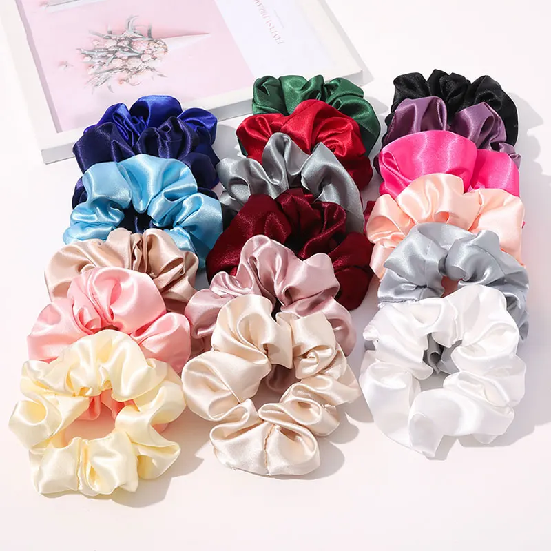 

1PC Bright Satin Silk Scrunchies Solid Large Elastic Rubber Hair Bands Women Girls Ponytail Holder Hair Rope Accessories