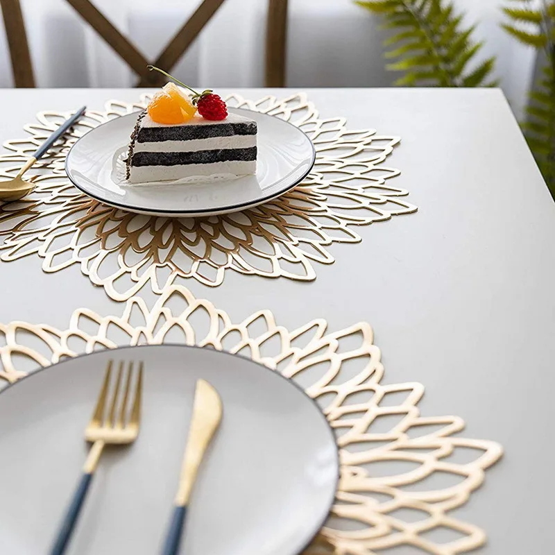 6/4PCS Round Placemats Restaurant Hollow PVC decoration Meal Mat Anti-hot Dining Table Line Steak Plate Pad Flowers | Дом и сад