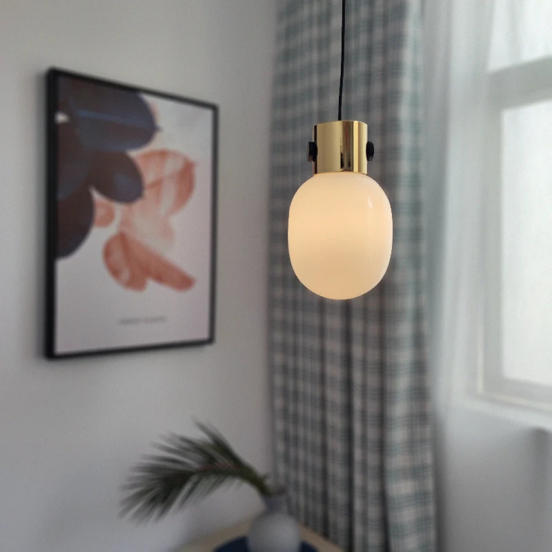 

Single Head Bedside Pendant Lamp Nordic Design Milky Glass shade LED Hanging Lights Modern Drop Light Interior Home Decor