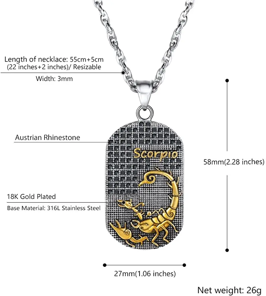 

U7 Scorpio 12 Constellations Necklace Birthday Gifts Stainless Steel Amulet Horoscope Pendant Zodiac Star Sign Jewelry P1224