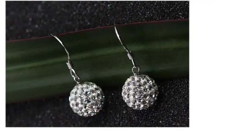 

925 Sterling Silver Crystal Round Ball Stud Earrings For Women Wedding Jewelry Pendientes Prevent allergy eh234