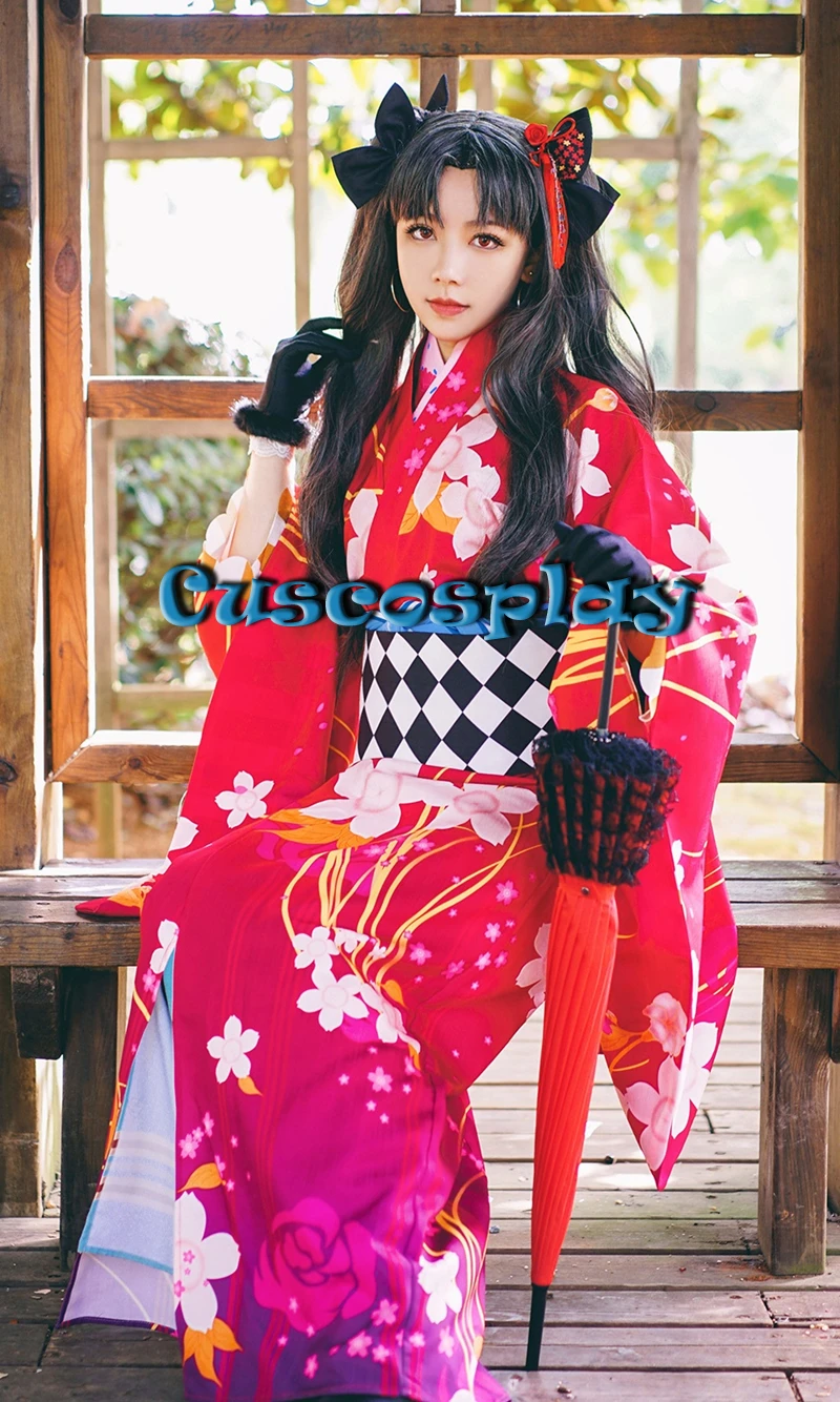 Костюм для косплея аниме FGO Tohsaka Rin красное цветочное кимоно юката Униформа наряд