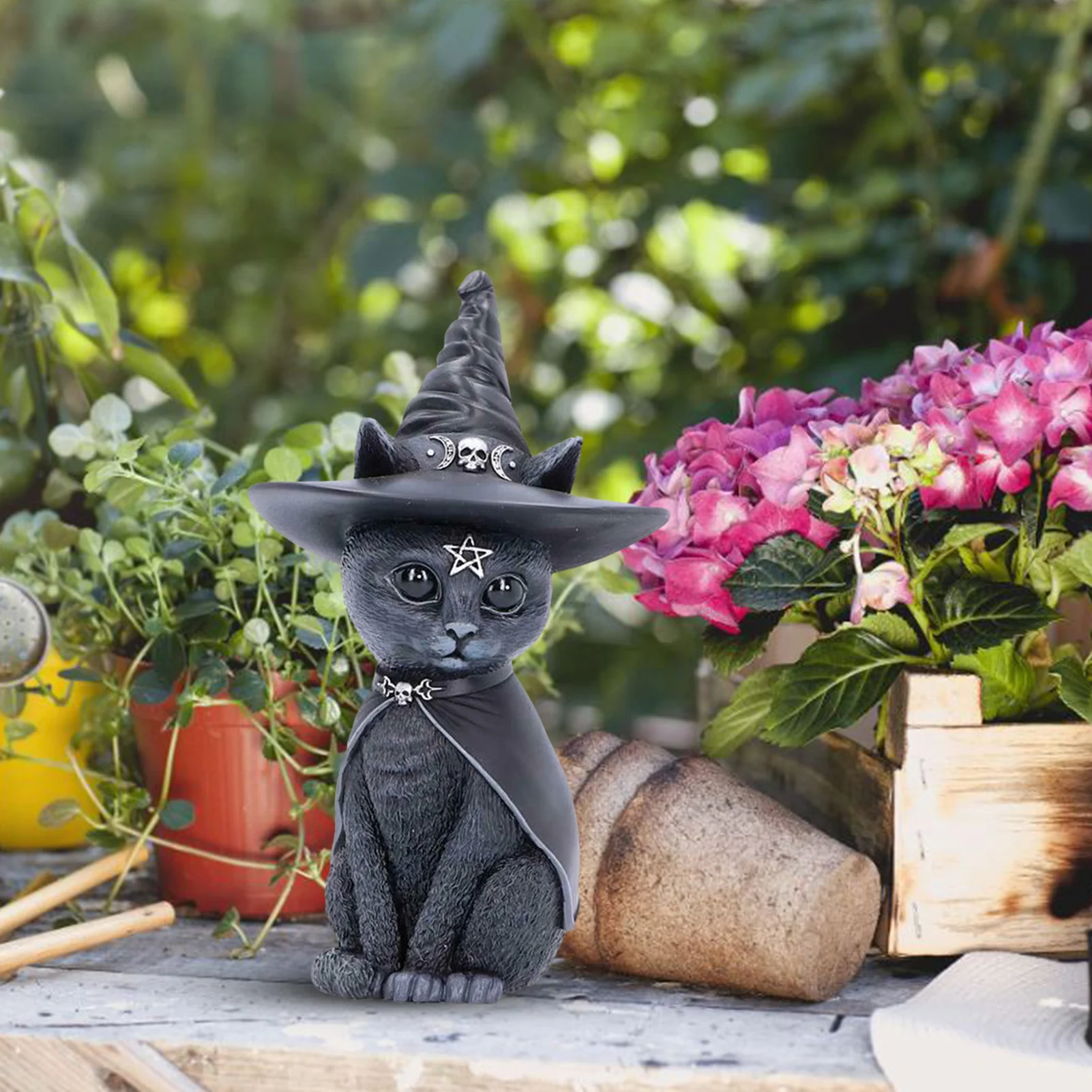 Статуэтка садового котенка из смолы Волшебная кошка украшения животных ведьма