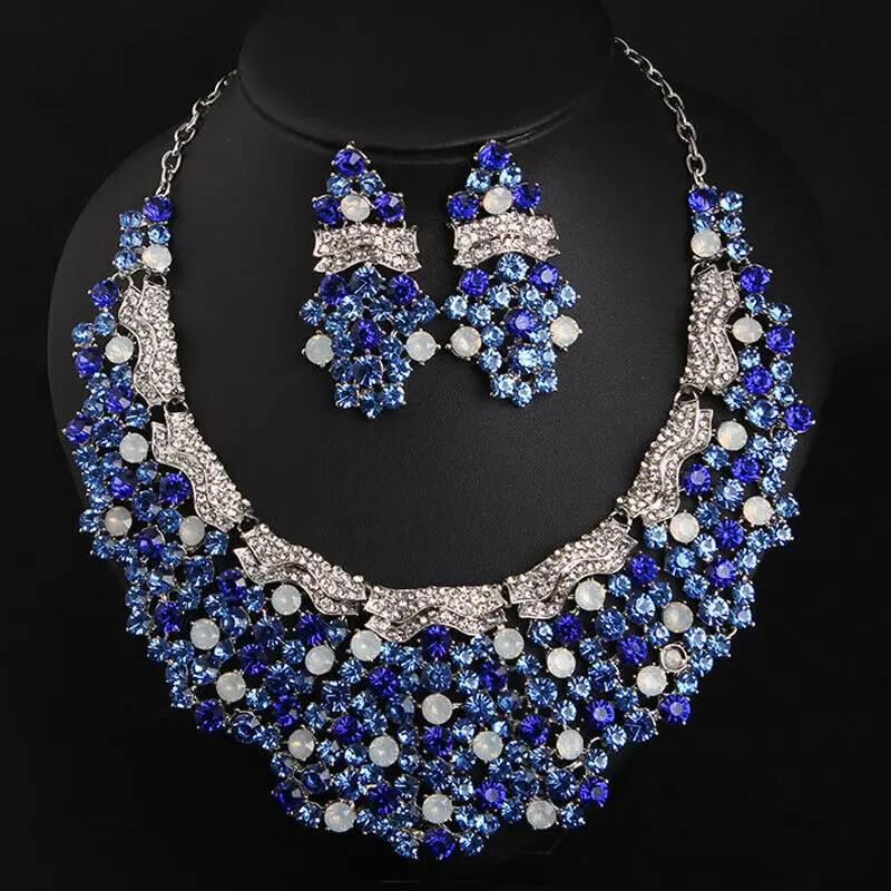 Модные женские ювелирные наборы Стразы с кристаллами голубого цвета нагрудник