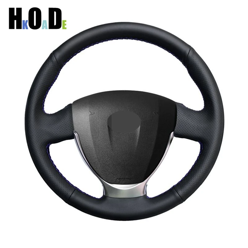 

For Lada Granta 2018-2019 Priora 2 2013-2017 2018 Kalina 2 Hand-stitched Black PU Artificial Leather Car Steering Wheel Cover