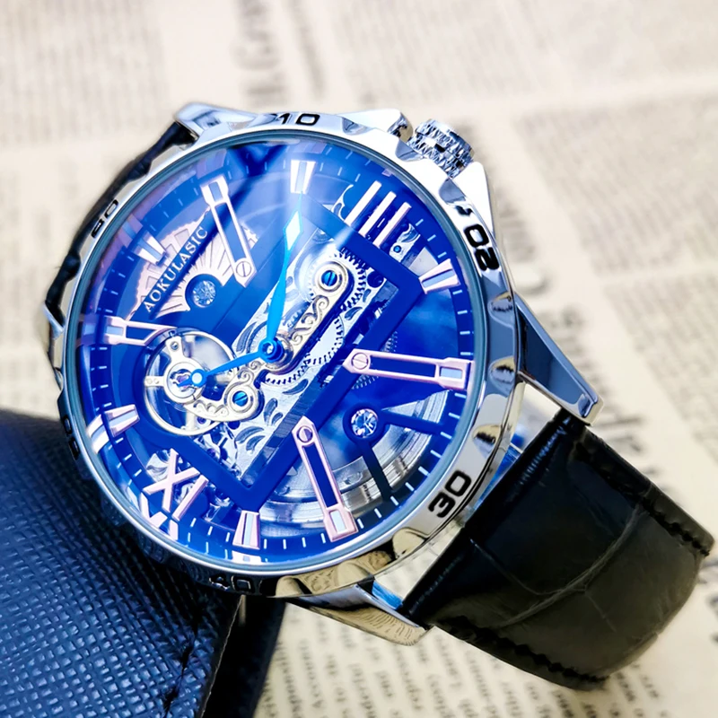 

Мужские механические наручные часы Aokulasic автоматические Роскошные мужские часы модные повседневные деловые мужские часы спортивные мужские часы