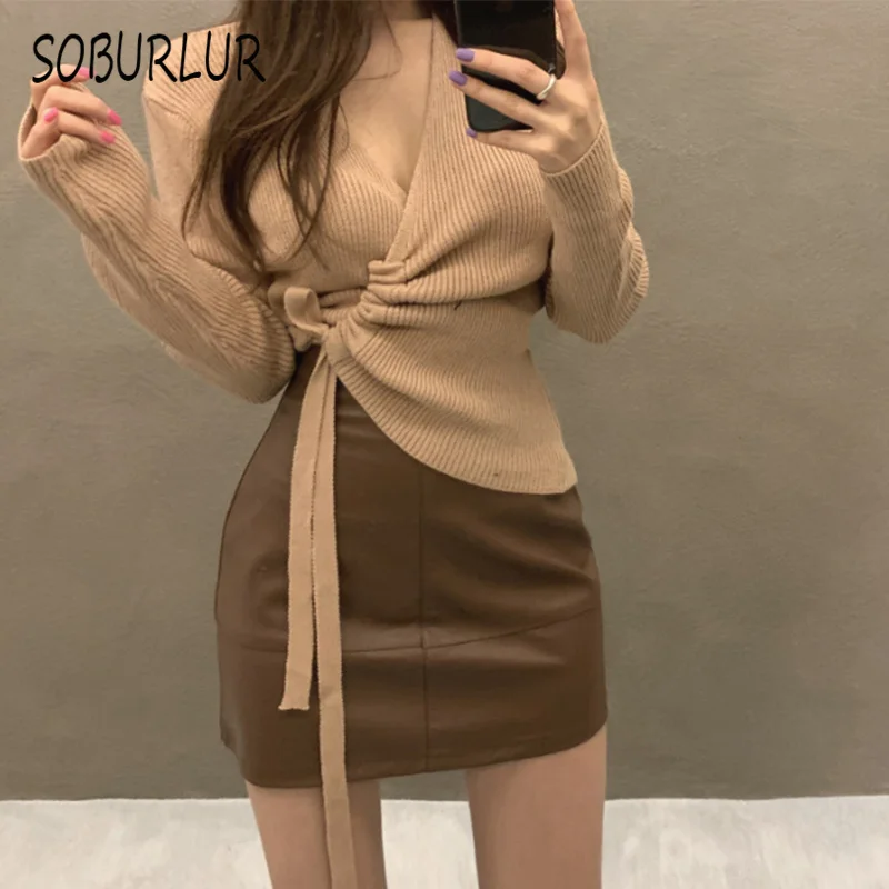 SOBURLUR 2021 осенний свитер женские блузки вязаный пуловер в рубчик с длинным рукавом