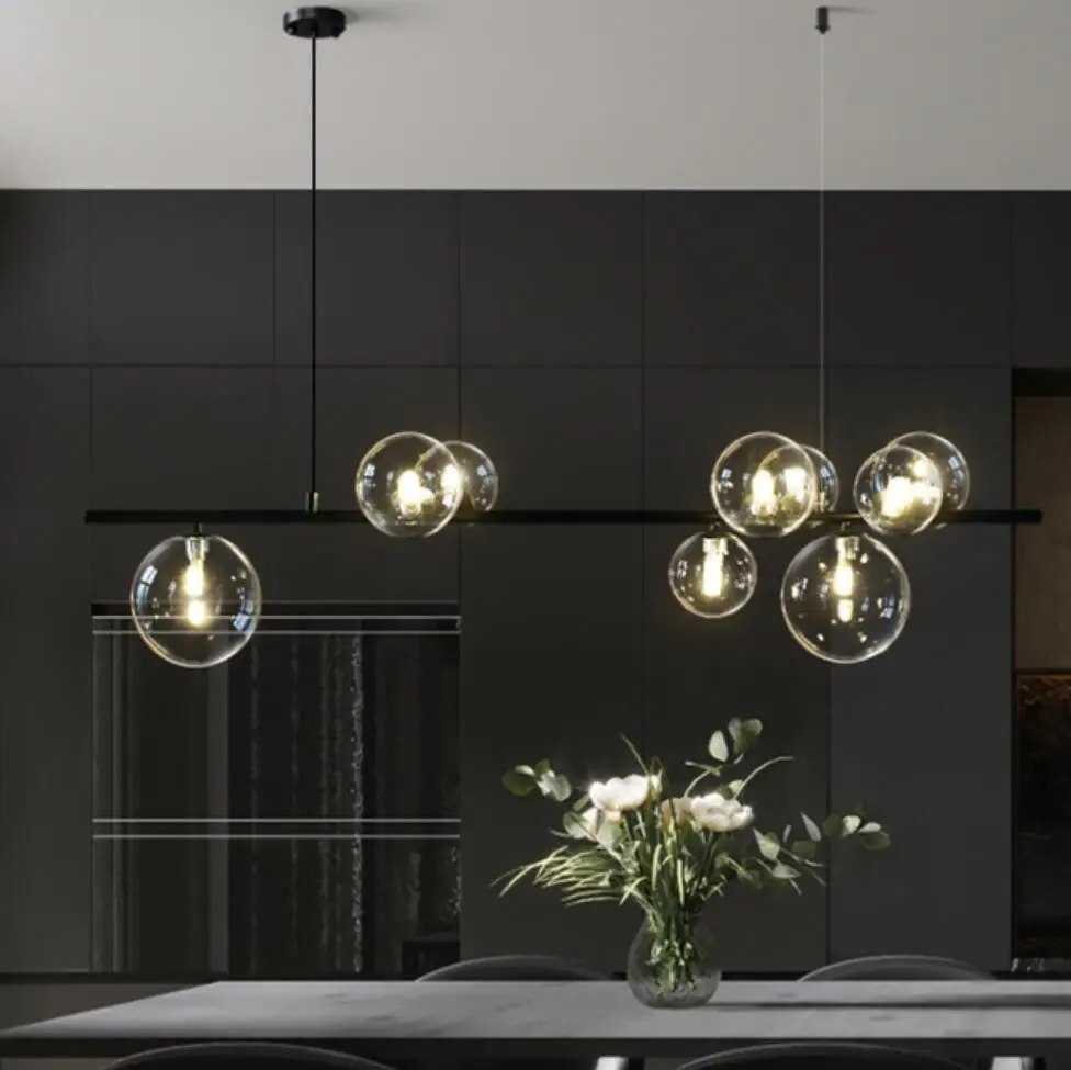

Nordic Glass Ball Chandelier LED Parlor Bedroom Dinning Table Decor Magic Beans Suspension Hanglamp Home Hanging Light Fixtures