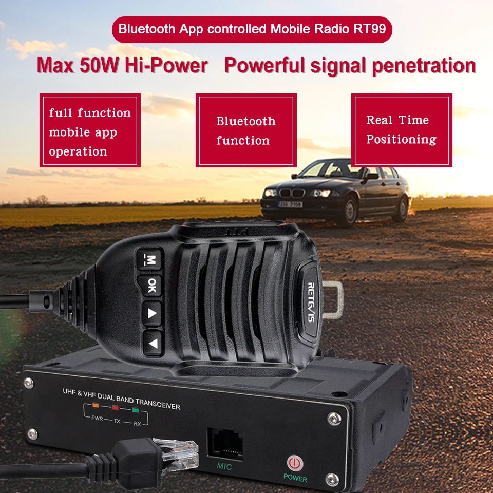 RETEVIS RT99 4G Bluetooth мобильное радио УВЧ ОВЧ автомобиль Рация 50 Вт полнофункциональное