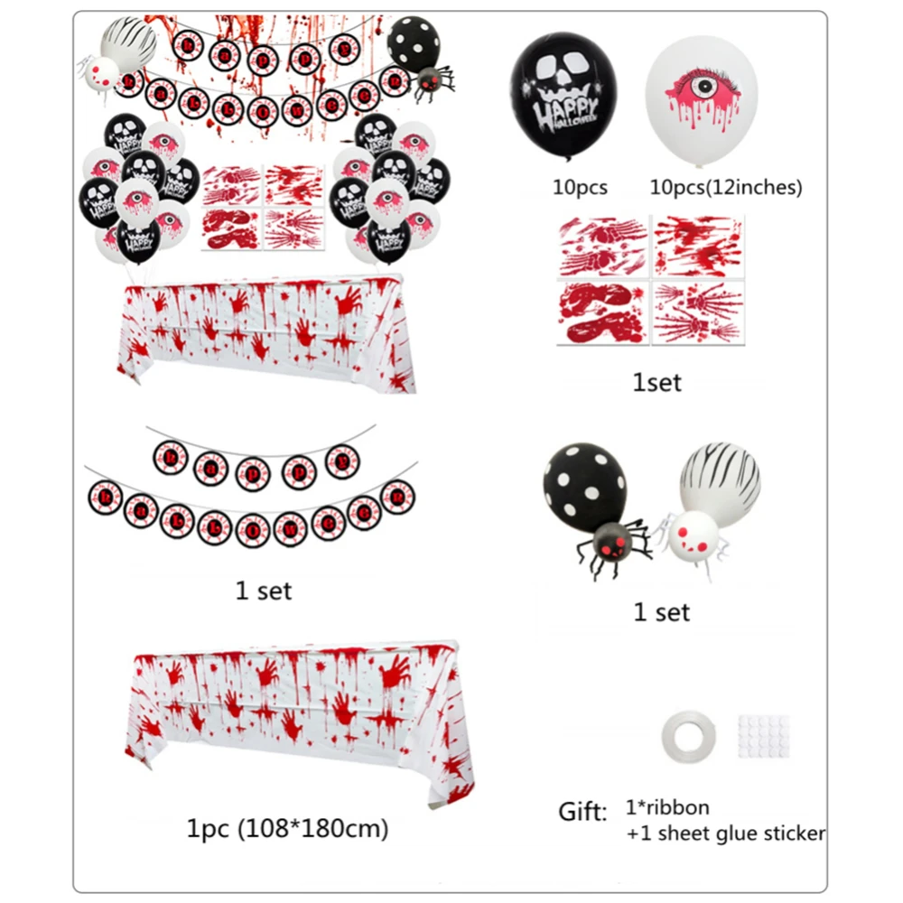 

1 set Foil Latex Balloons for 2021 Halloween Decor Home Party Decoration Balloons Blood Banner Flag Spider Wall Sticker Set