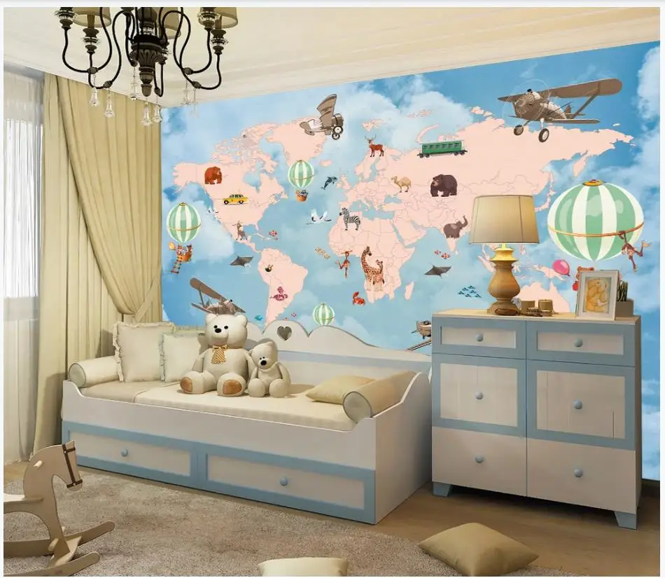 Фотообои на заказ для стен 3 d фрески обои современные Мультяшные карты мира с