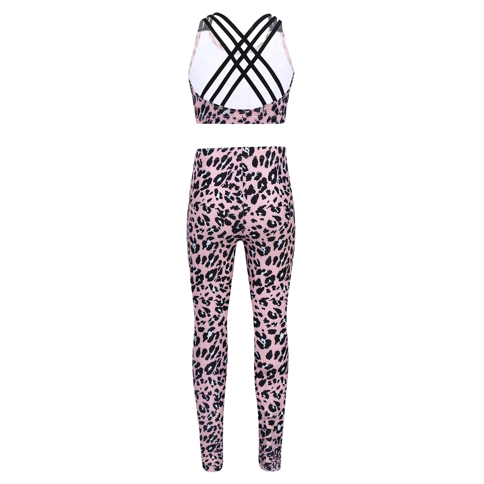 Kids Tracksuit Girls Leopard Sportswear Gym Yoga Sets for Gymnastic Sport Suit Sleeveless Crop Top + Pants Leggings Trousers