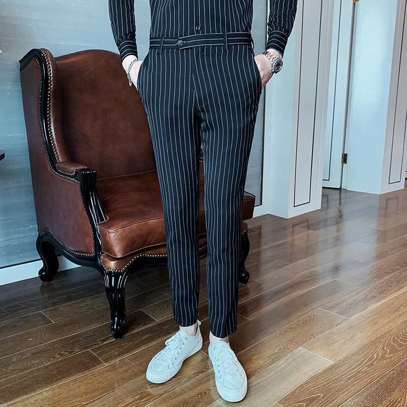 Красные брюки мужские костюмы элегантные в полоску деловые облегающие строгие