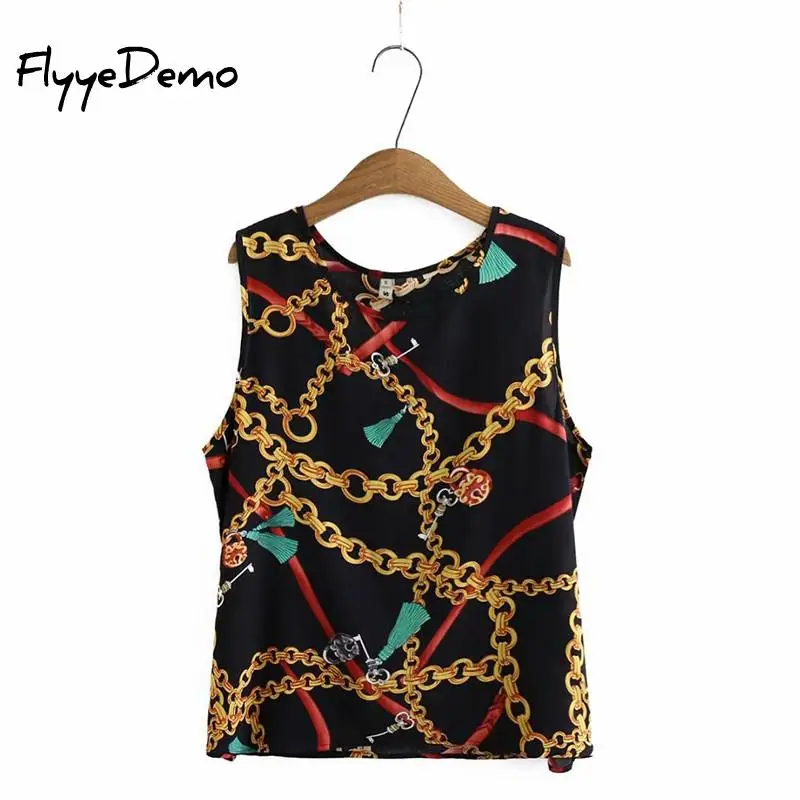 

Женский короткий топ без рукавов, черный укороченный топ с принтом листьев и цепей, уличная одежда