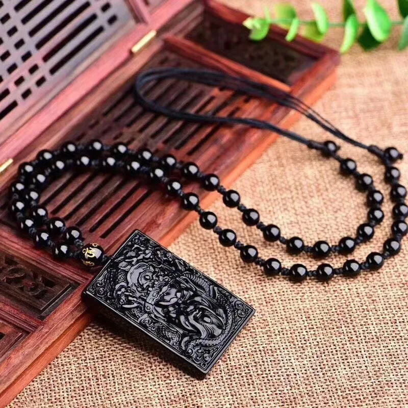 Подвеска Гуань гонг из натурального обсидиана подвеска для мужчин и женщин