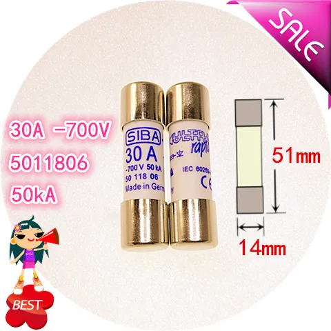 

The fuse tube 30 a 700 v 5011806 aR 14 x51mm fast dc fuse molten core