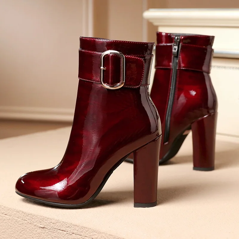 

plus size 34-43 new fashion women ankle boots patent Leather ankle boots dress party shoes sexy high heels zipper short boots