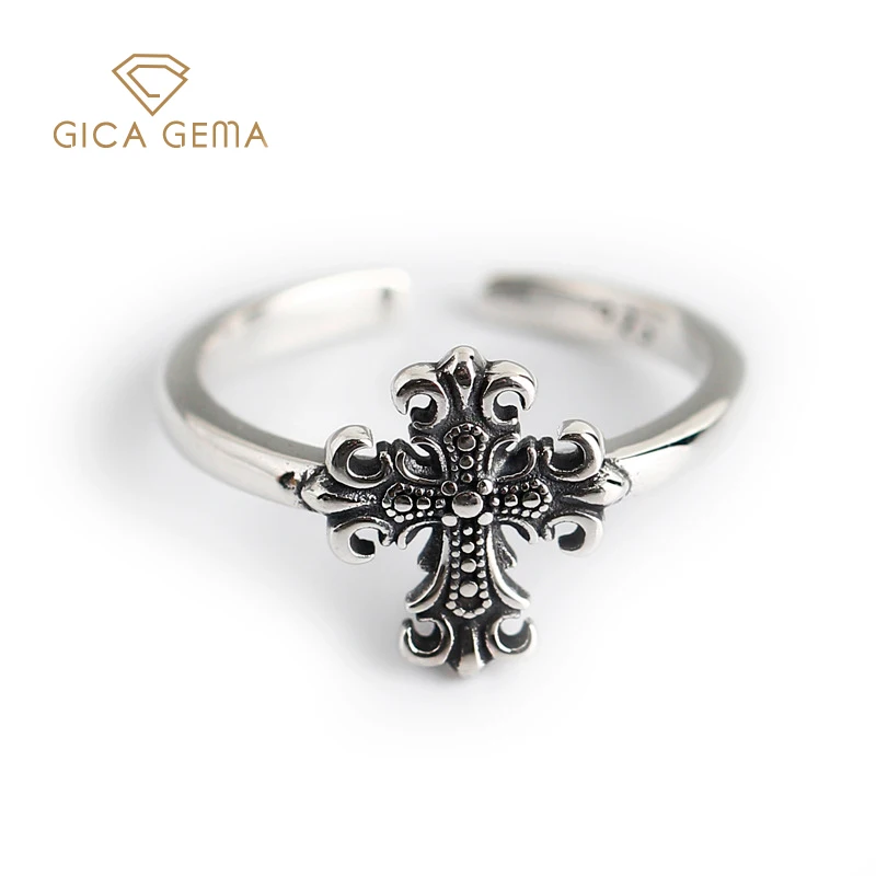 

Женское серебряное Открытое кольцо GICA GEMA в виде креста, винтажное геометрическое Ювелирное Украшение из драгоценных камней