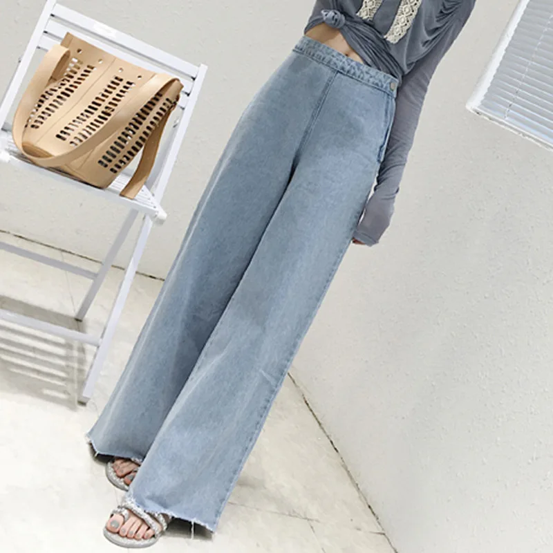 

women's jeans trousers High-waist broad-legged trousers side zipper Autumn and Winter new relaxed and slim retro