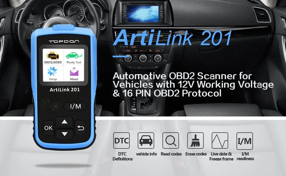 TOPDON arilsink 201 OBD2 автомобильный считыватель кодов полная функция OBD2 AL201 контрольный светильник двигателя(MIL) Live Data Freeze Frame Просмотр данных