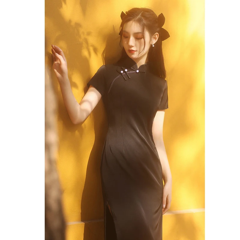 Современное китайское платье для вечеринки Qipao современное женское черное
