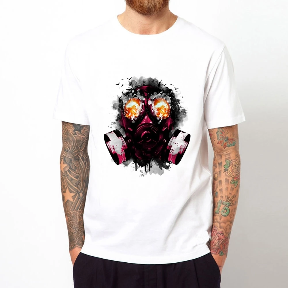 

Gas Masks Printing Man Summer T-shirt Casual Short Sleeves Man Top Tee