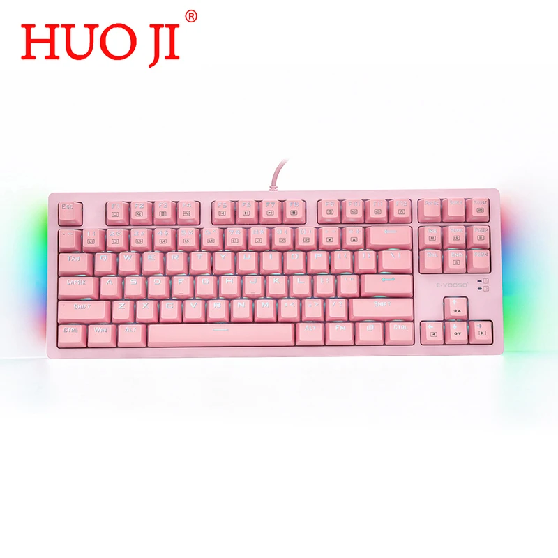 

HUO JI K620 Mechanical Gaming Keyboard LED Backlit With Blue Switches RGB Side-lit Tenkeyless 87 Keys Anti-Ghosting For Mac PC