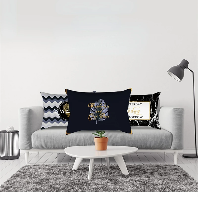 

Золотистая черно-белая мраморная наволочка с геометрическим рисунком Автомобильная наволочка для подушки из микрофибры для офиса