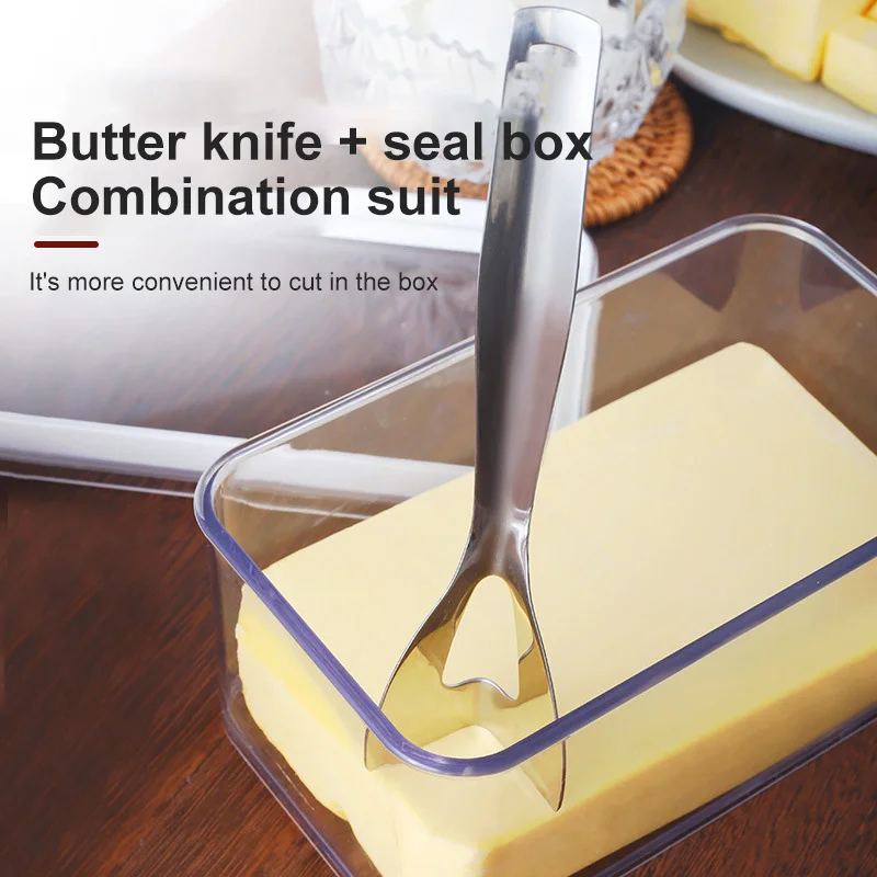 

Large Capacity Butter Sealed Box Butter Box Cutter Set Transparent Storage Cheese Box Cheese Dessert Jam Knife Kitchen Tool
