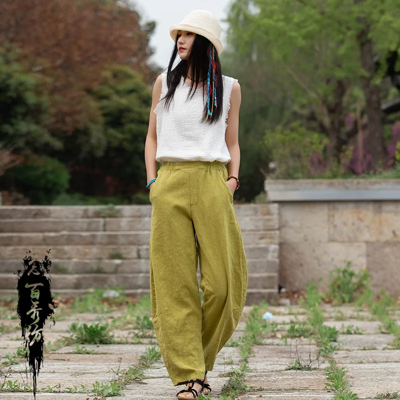 

Женские брюки с завышенной талией, повседневные свободные брюки в Корейском стиле с принтом моркови, тонкие простые шаровары в стиле ретро, лето 2022