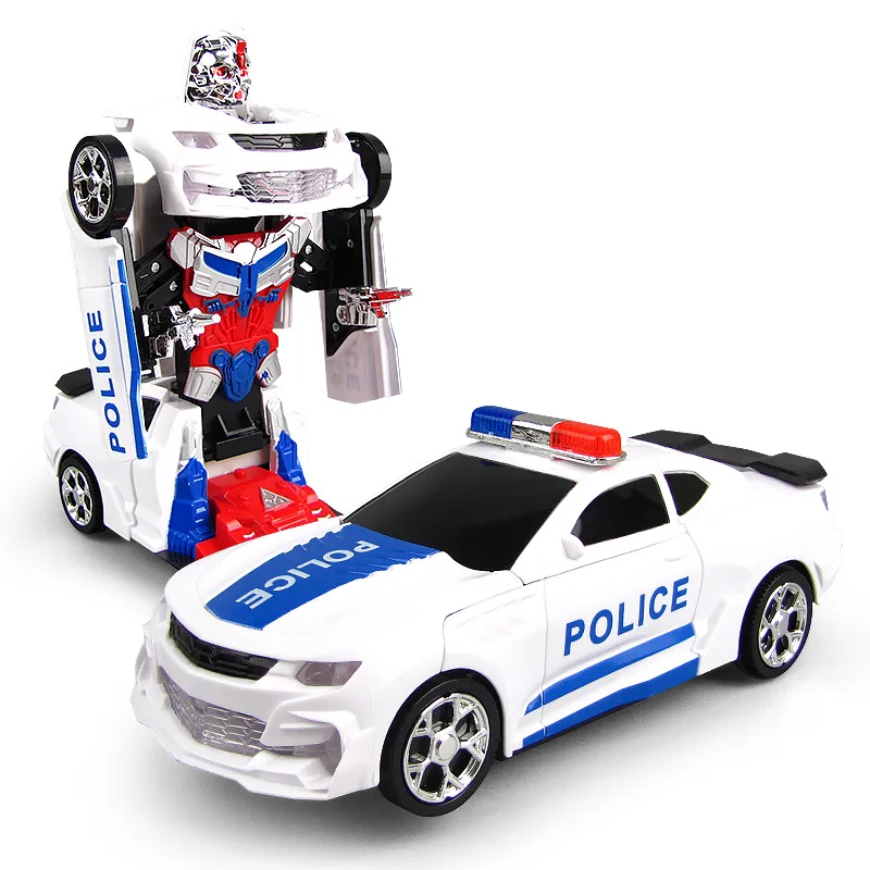 

Children Toy Car Electric Conversion Car Universal Conversion Robot Car Built-in LED Colorful Lights Police Toy Car Stunt Car