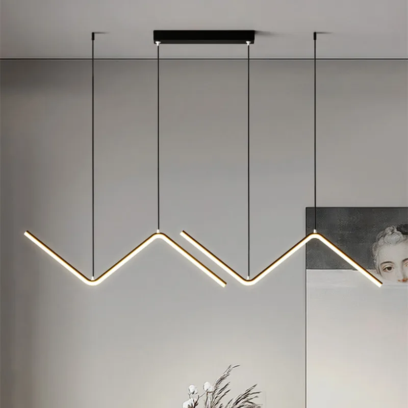 Nordic Minimalist Chandelier Irregular Long Line Restaurant Table Pendant Lamp Aluminum Creative Personality Ins Style Luminaire