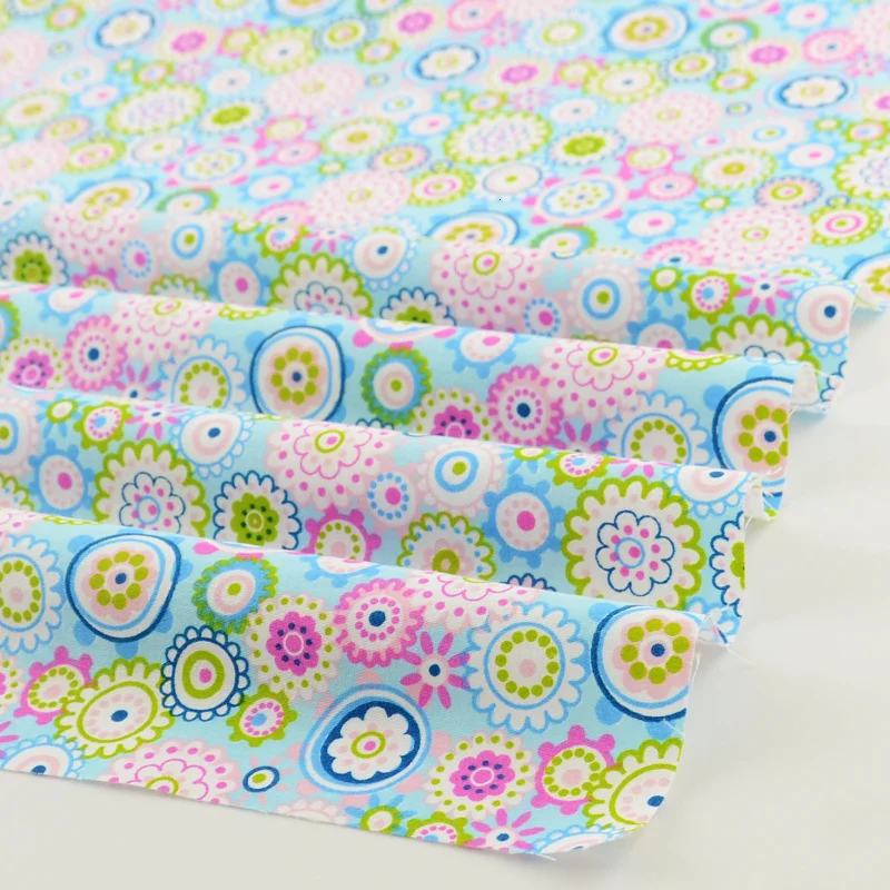 Blue Flower Cotton Fabric Quilting Patchwork Scrapbooking Home Textile Decoration Bedding Clothing Doll Sewing Cloth Teramila