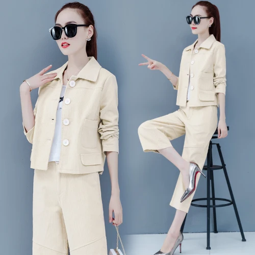 

Corduroy Wide Leg Pants Luxury 2 Piece Set Women Office Lady Wholesale Clothing Women Set Korean Conjunto Feminino Women's Suit