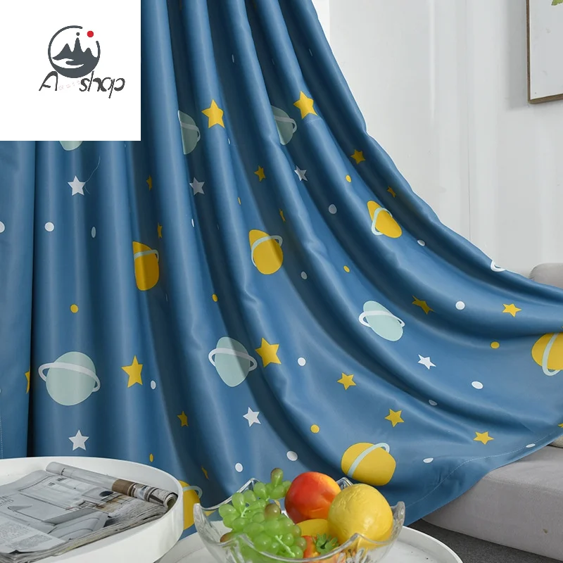 

AS Printed Cartoon Planet Children's Room Shading Health and Environmental Protection New Curtain for Living Dining Room Bedroom