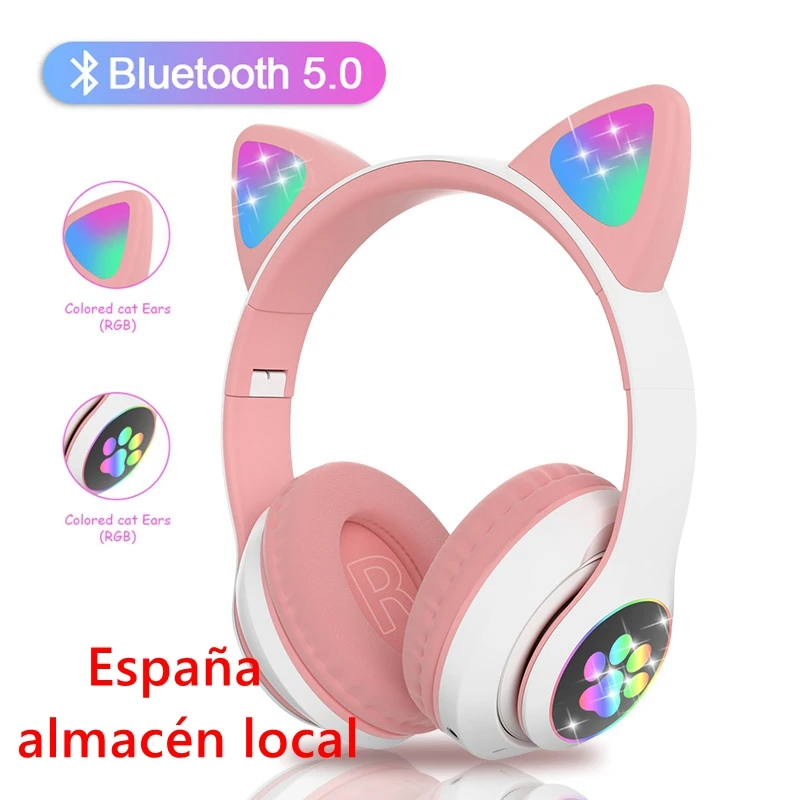 

Spain local warehouse, cute cat ears kid Wireless headphones with mic & LED, Bluetooth cartoon girls music helmet, Fast Shipping