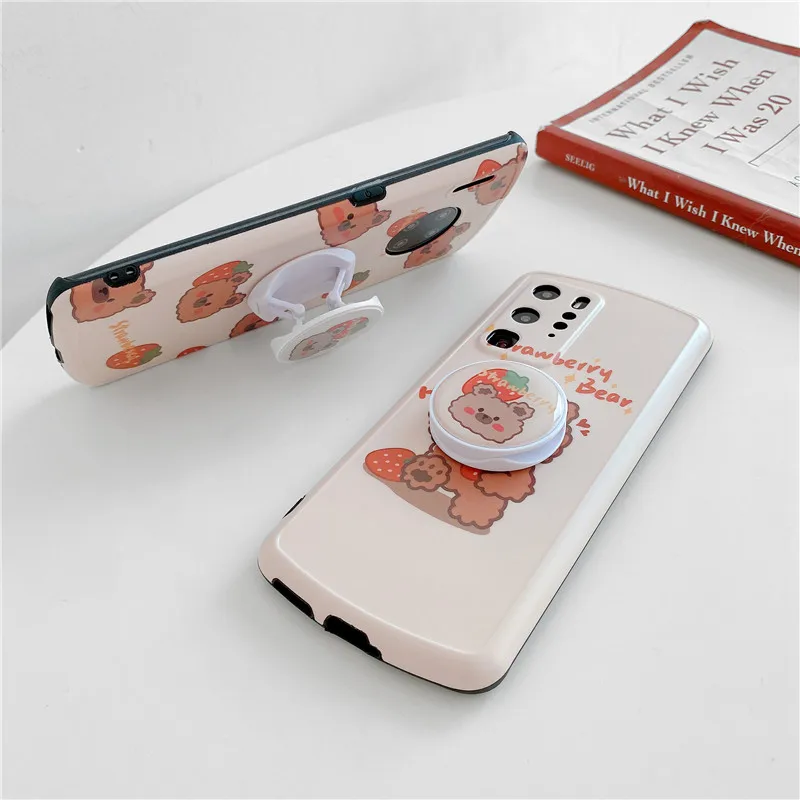 Милый чехол для телефона с рисунком медведя клубники Huawei P 30 40 Pro Nova 5 6 7 Mate Honor V
