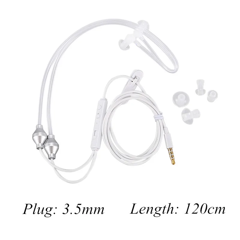 3.5mm Binaural Air Tube  Earphone Anti Radiation Noise Cancelling With Microphone  Transparent Vacuum Headset wired earbuds