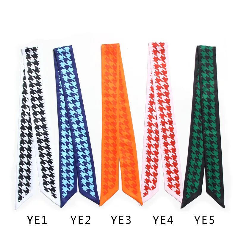 

100cm*5cm scarf European American Houndstooth hit color scarves female tied bag handle ribbon bandage shawl skinny scarves