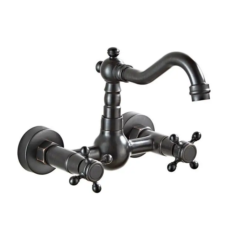 Черный поворотный высокий 2 ручки настенный кран черный шар для ванной