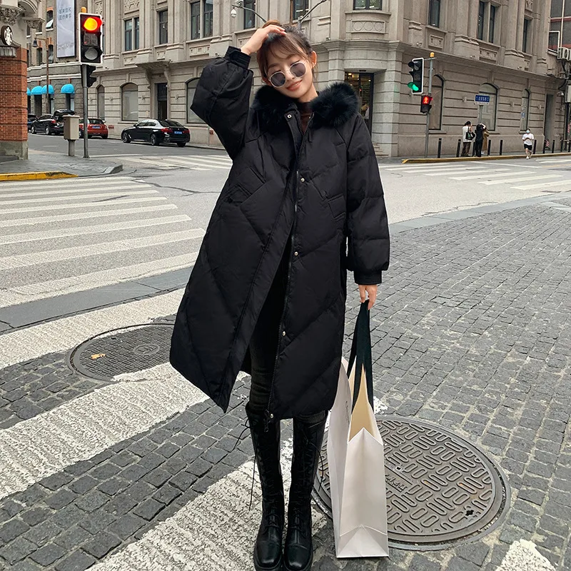 2022 Autumn Winter New Women Warm Fur Collar Hooded Jackets Fashion Plus Size Long Cotton Parka Coat Female Casual Loose Outwear