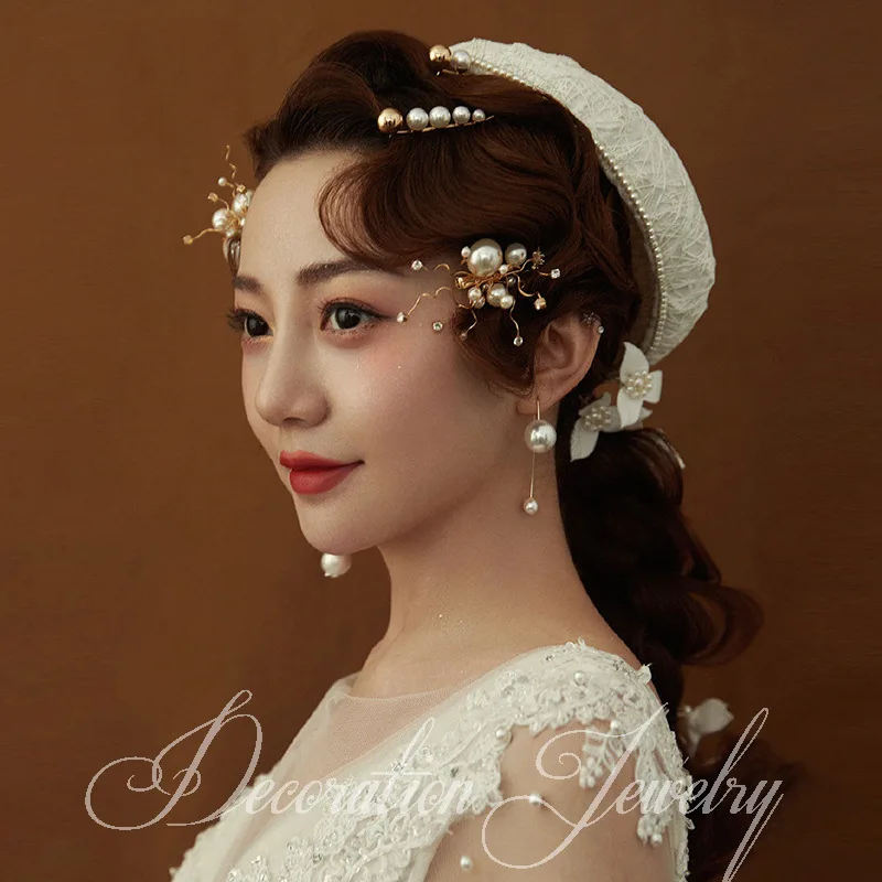 

Bride Pearl Edge Clip Headdress Hairpin Net Red Retro Wild Word Clip Hyuna Style Hairpin Clip Side Clip Head Bands