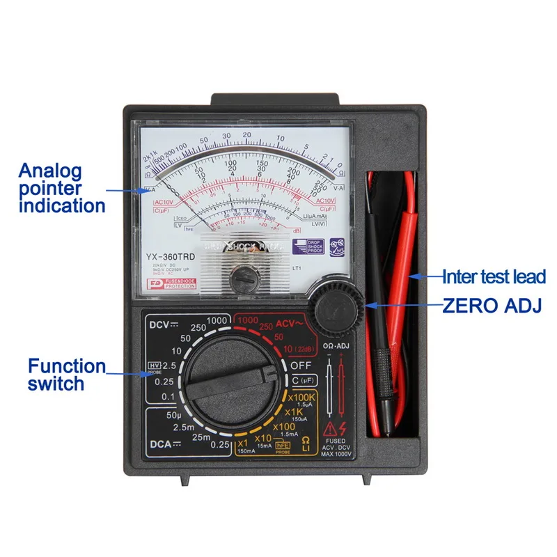 YX360 YX-360TRE-L-B Pointer Multimeter Analog Meter With AC DC Volt Ohm Current Testing Electrical Multi Tester | Инструменты