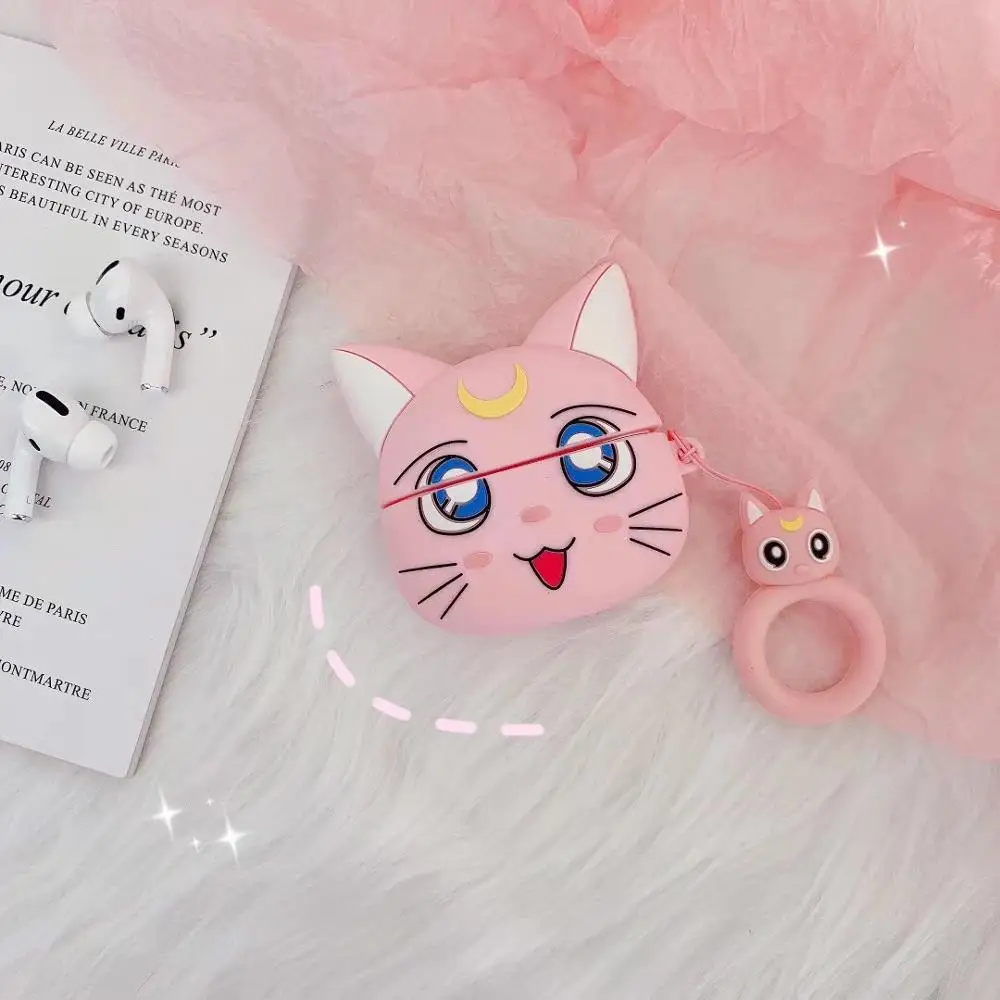 pink luna cat 3D чехол с принтом "Сейлор Мун" для Airpods pro милые аксессуары Bluetooth наушники защитная крышка для airpod pro 3 мультяшное Силиконовое кольцо - Color: pink luna cat