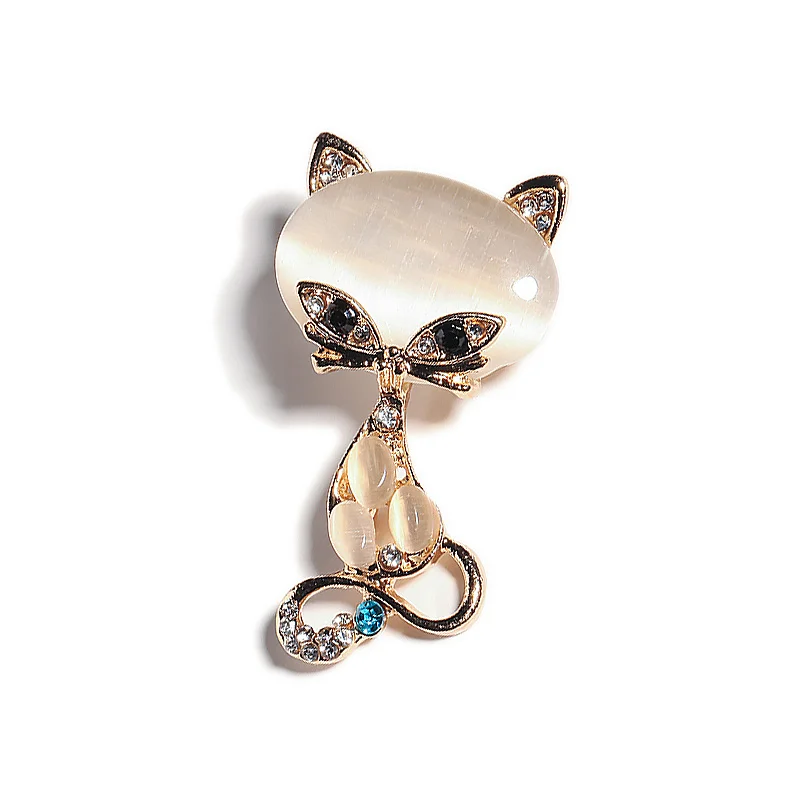 

Brooch en forme d'animal pour femmes, nouvelle tendance, couleur or, multicolore, opale, pierre, renard, mignon, crystal,