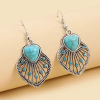 european and american new retro bohemian love pine stone earrings fashion leaf hollow earrings