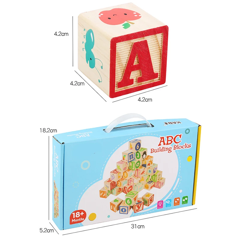 

26pcs Colorful Kids Alphabet Letters Digital Blocks Wooden ABC 6 SIDE Animal Cube Blocks Early Learn Educational Toys Wood Stack